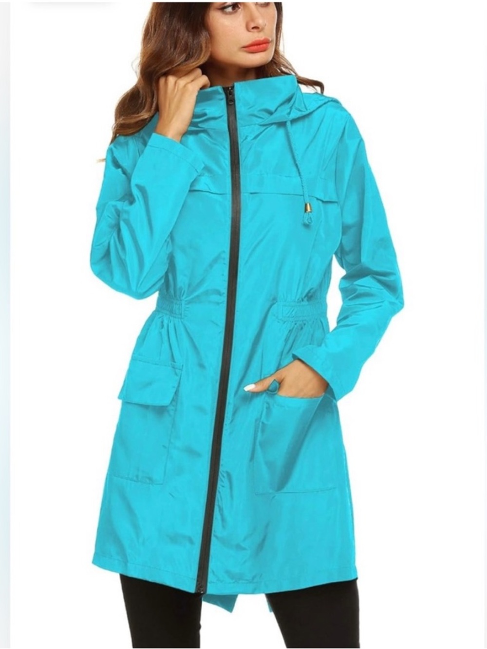 Packable Waterproof Lightweight Active Hooded Rain Jacket with Pouch